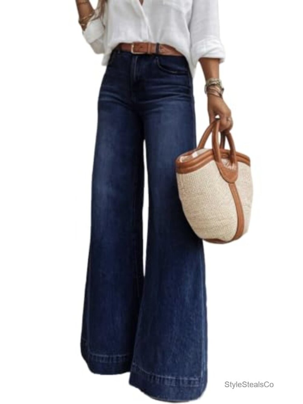 SHEWIN Women's High Waisted Flare Wide Leg Stretchy Denim Jeans